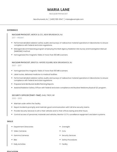 Nuclear Physicist Resume