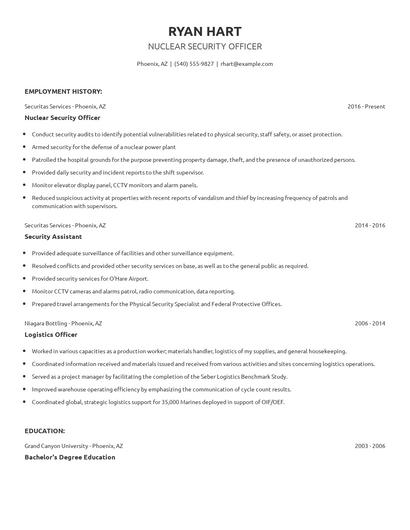 Nuclear Security Officer Resume