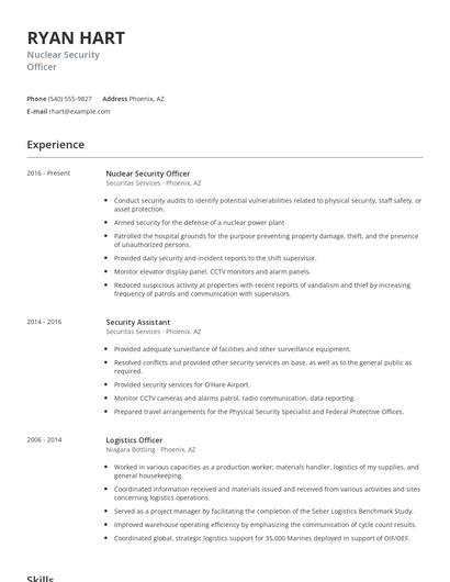 Nuclear Security Officer Resume