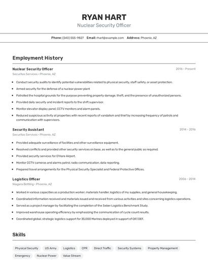 Nuclear Security Officer Resume