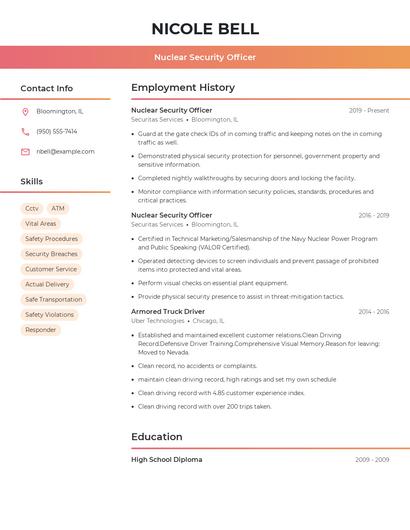 Nuclear Security Officer Resume