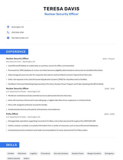 Nuclear Security Officer Resume