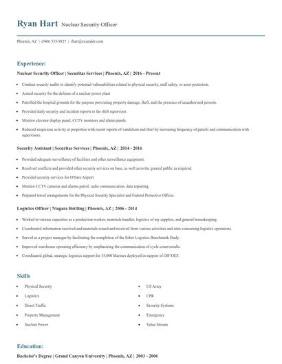 Nuclear Security Officer Resume