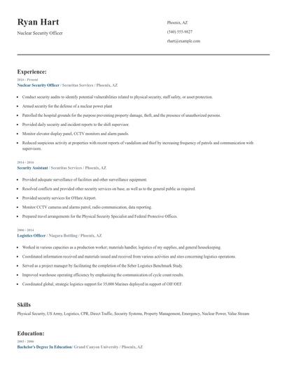 Nuclear Security Officer Resume