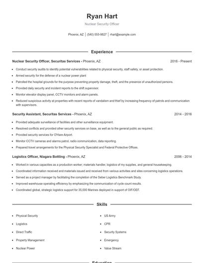 Nuclear Security Officer Resume