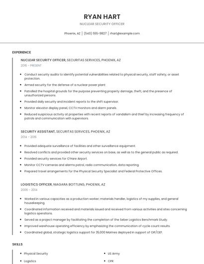 Nuclear Security Officer Resume