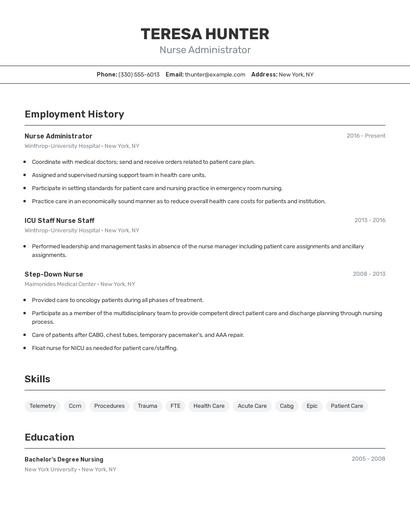 Nurse Administrator Resume
