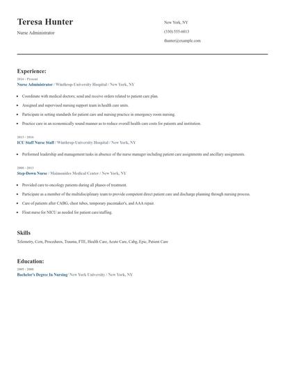 Nurse Administrator Resume