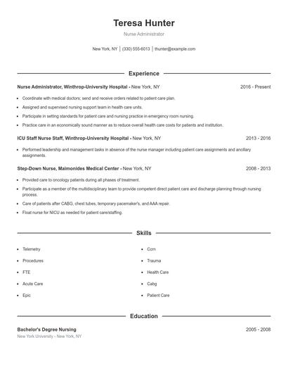 Nurse Administrator Resume