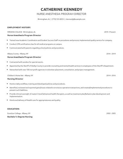 Nurse Anesthesia Program Director Resume