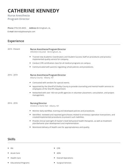 Nurse Anesthesia Program Director Resume