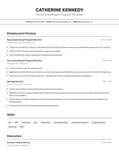Nurse Anesthesia Program Director Resume