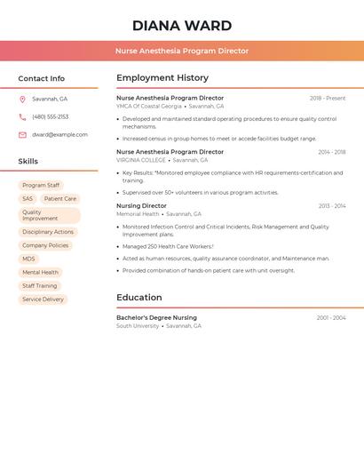 Nurse Anesthesia Program Director Resume