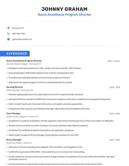 Nurse Anesthesia Program Director Resume