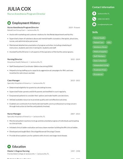 Nurse Anesthesia Program Director Resume