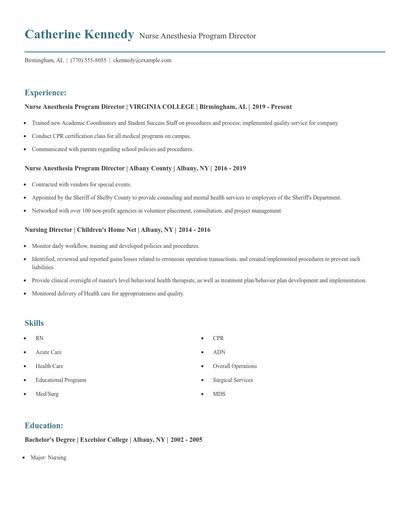 Nurse Anesthesia Program Director Resume
