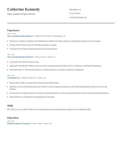 Nurse Anesthesia Program Director Resume