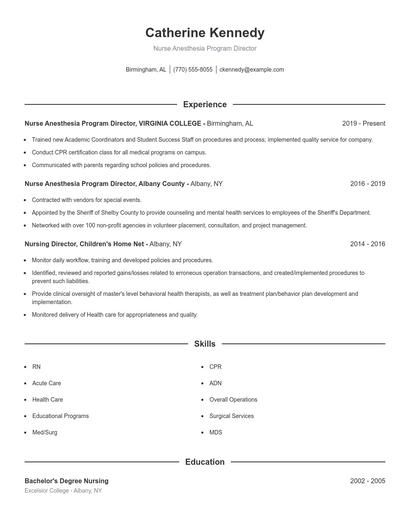 Nurse Anesthesia Program Director Resume