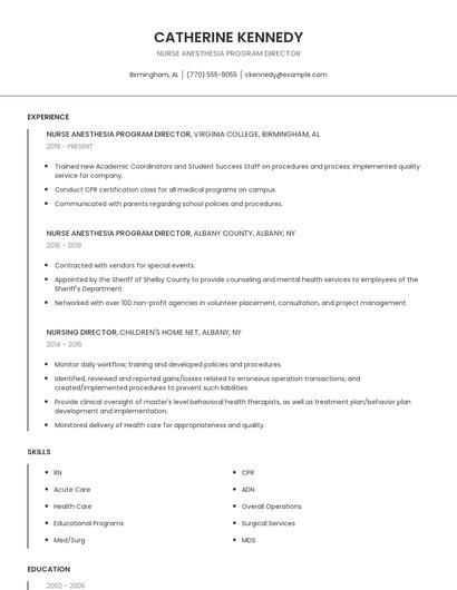 Nurse Anesthesia Program Director Resume