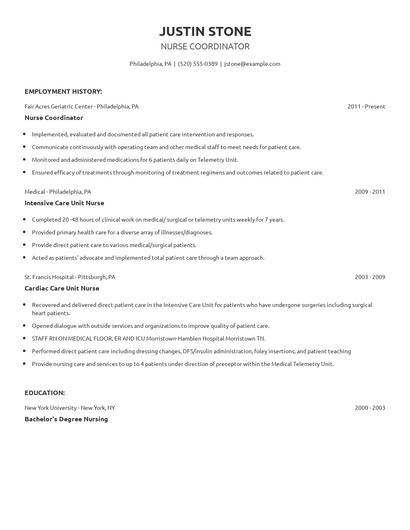 Nurse Coordinator Resume