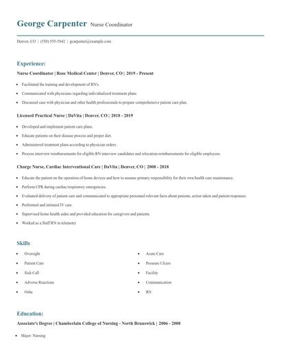 Nurse Coordinator Resume