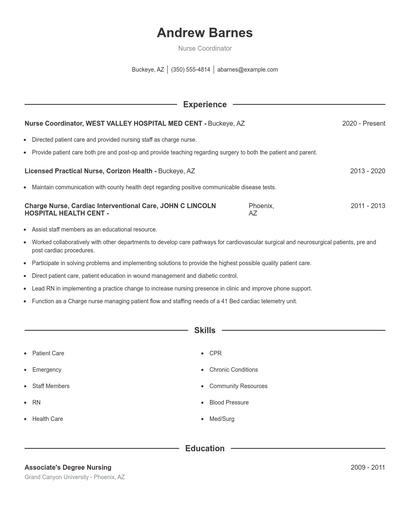 Nurse Coordinator Resume
