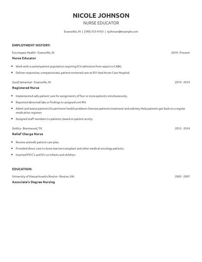 Nurse Educator Resume