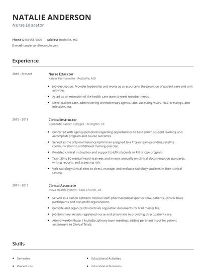 Nurse Educator Resume