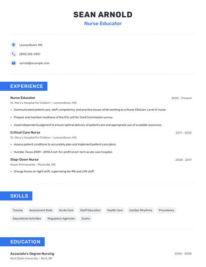 Nurse Educator Resume