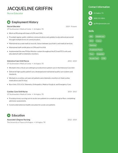 Nurse Educator Resume