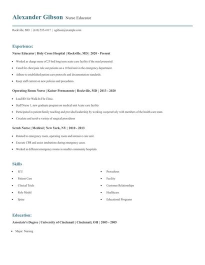 Nurse Educator Resume