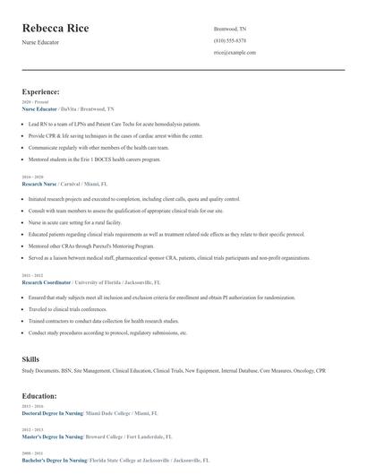 Nurse Educator Resume