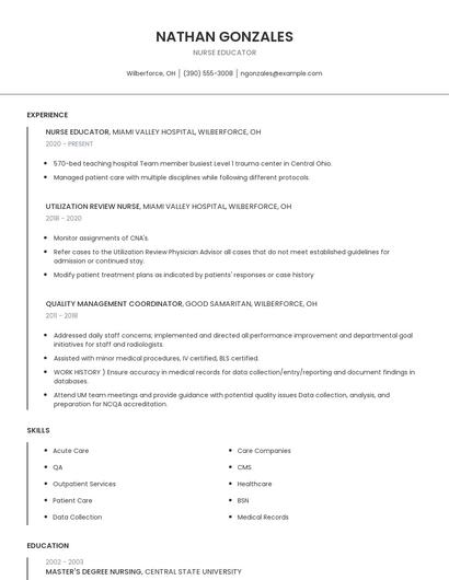 Nurse Educator Resume