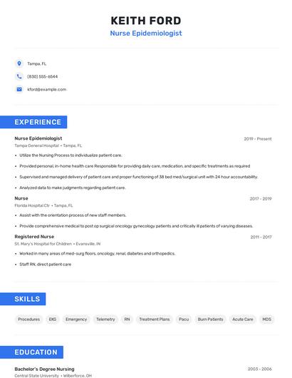Nurse Epidemiologist Resume