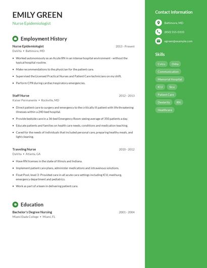 Nurse Epidemiologist Resume