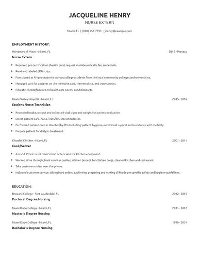 Nurse Extern Resume