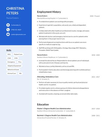 Nurse Extern Resume
