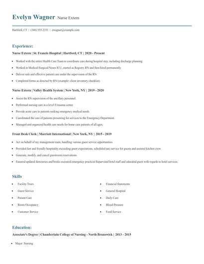 Nurse Extern Resume