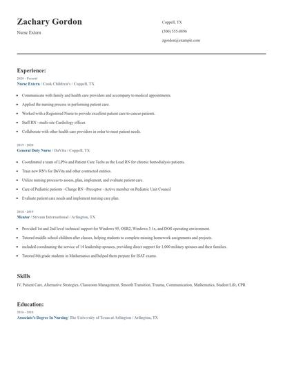 Nurse Extern Resume