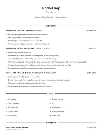 Nurse Extern Resume