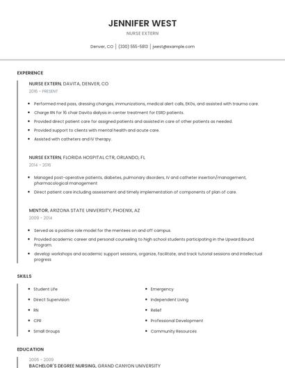 Nurse Extern Resume
