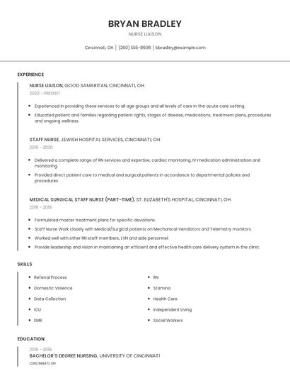 Nurse Liaison Resume