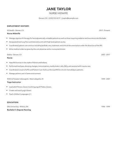 Nurse Midwife Resume