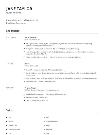 Nurse Midwife Resume