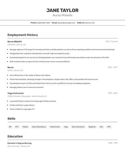 Nurse Midwife Resume