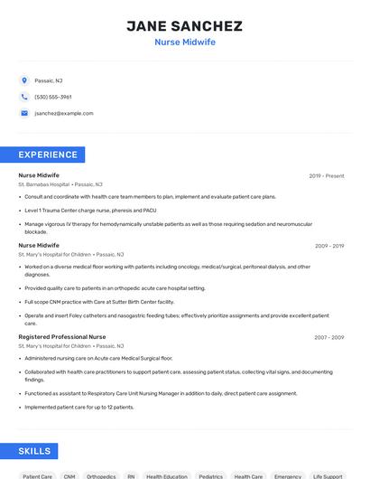 Nurse Midwife Resume