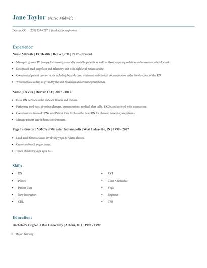 Nurse Midwife Resume
