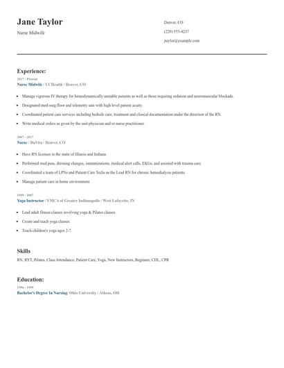 Nurse Midwife Resume