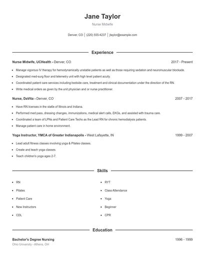 Nurse Midwife Resume