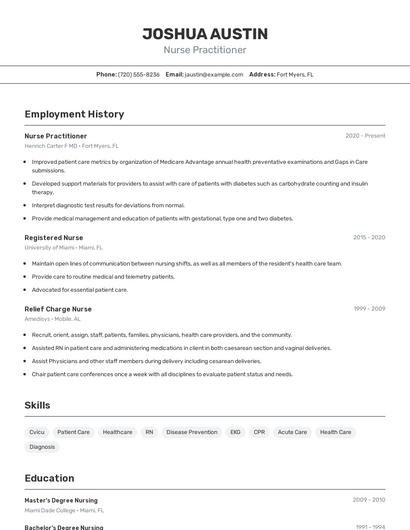 Nurse Practitioner Resume